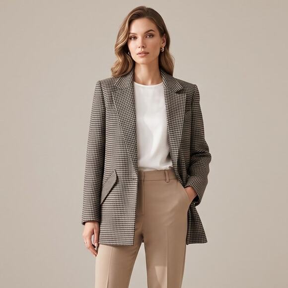 Zara Jackets & Blazers - Zara Oversized Houndstooth Straight Cut Blazer Jacket Boyfriend Tweed Gray S
